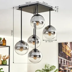 hofstein Plafonnier - Verre 15 cm Gastor Clair, Fumé, 5 lumières