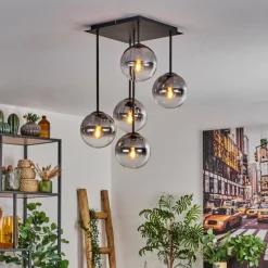 hofstein Plafonnier - Verre 15 cm Gastor Clair, Fumé, 5 lumières