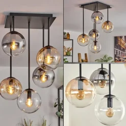 hofstein Plafonnier - Verre 15 cm Gastor Ambre, Clair, Fumé, 5 lumières