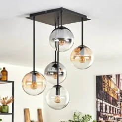 hofstein Plafonnier - Verre 15 cm Gastor Ambre, Clair, Fumé, 5 lumières