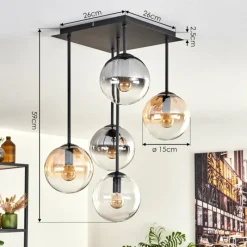 hofstein Plafonnier - Verre 15 cm Gastor Ambre, Clair, Fumé, 5 lumières