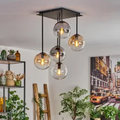 hofstein Plafonnier - Verre 15 cm Gastor Ambre, Clair, Fumé, 5 lumières