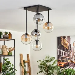 hofstein Plafonnier - Verre 15 cm Gastor Ambre, Clair, Fumé, 5 lumières