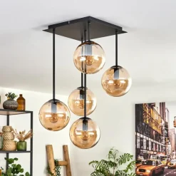 hofstein Plafonnier - Verre 15 cm Gastor Ambre, 5 lumières