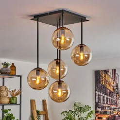 hofstein Plafonnier - Verre 15 cm Gastor Ambre, 5 lumières