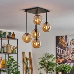 hofstein Plafonnier - Verre 15 cm Gastor Ambre, 5 lumières