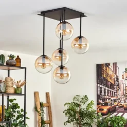 hofstein Plafonnier - Verre 15 cm Gastor Ambre, Clair, 5 lumières