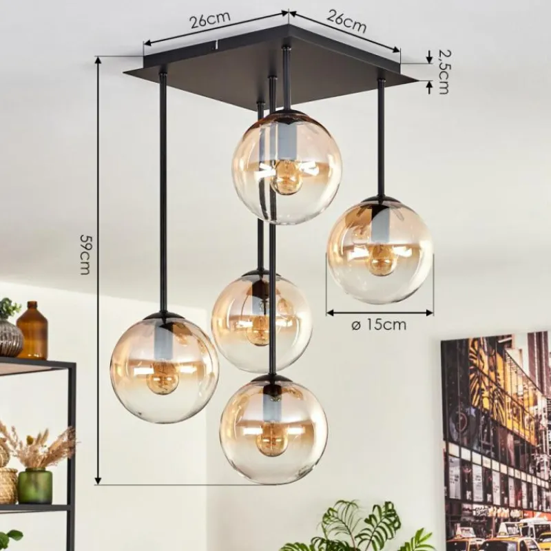 hofstein Plafonnier - Verre 15 cm Gastor Ambre, Clair, 5 lumières