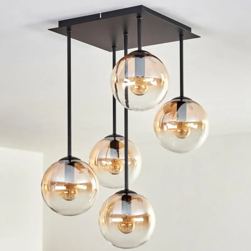 hofstein Plafonnier - Verre 15 cm Gastor Ambre, Clair, 5 lumières