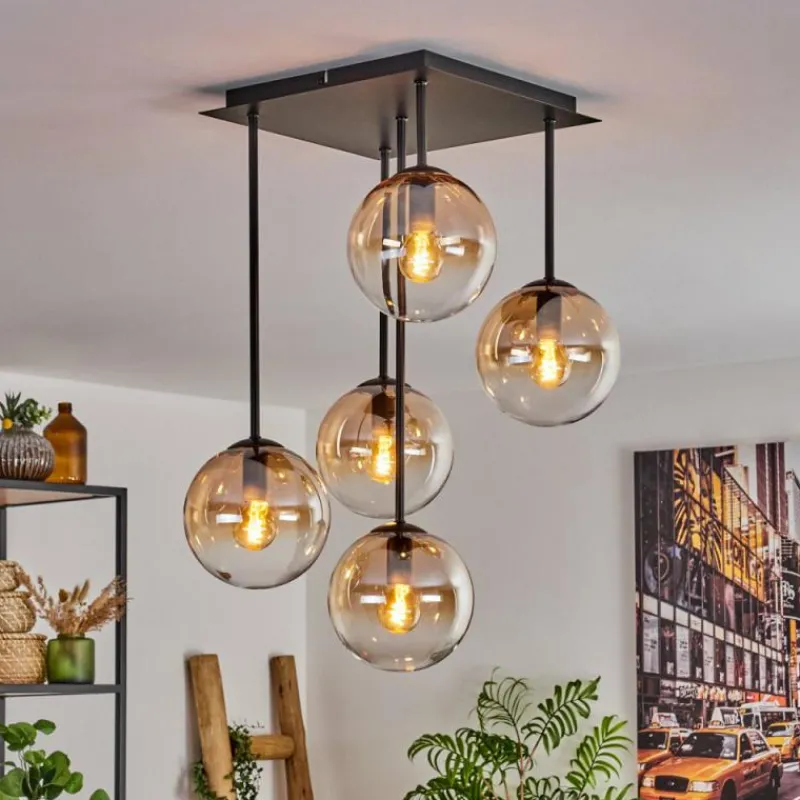 hofstein Plafonnier - Verre 15 cm Gastor Ambre, Clair, 5 lumières