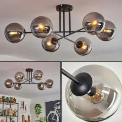 hofstein Plafonnier - Verre 15 cm Gastor Fumé, 6 lumières