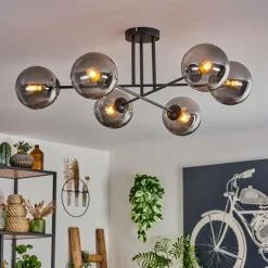 hofstein Plafonnier - Verre 15 cm Gastor Fumé, 6 lumières