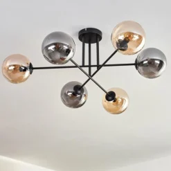 hofstein Plafonnier - Verre 15 cm Gastor Ambre, Fumé, 6 lumières