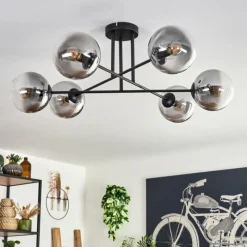 hofstein Plafonnier - Verre 15 cm Gastor Clair, Fumé, 6 lumières