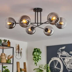 hofstein Plafonnier - Verre 15 cm Gastor Clair, Fumé, 6 lumières