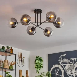 hofstein Plafonnier - Verre 15 cm Gastor Clair, Fumé, 6 lumières