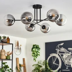 hofstein Plafonnier - Verre 15 cm Gastor Clair, Fumé, 6 lumières