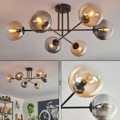 hofstein Plafonnier - Verre 15 cm Gastor Ambre, Clair, Fumé, 6 lumières