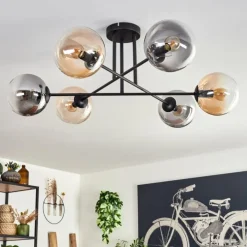 hofstein Plafonnier - Verre 15 cm Gastor Ambre, Clair, Fumé, 6 lumières