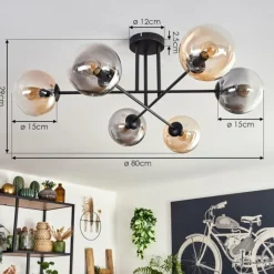 hofstein Plafonnier - Verre 15 cm Gastor Ambre, Clair, Fumé, 6 lumières