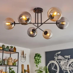 hofstein Plafonnier - Verre 15 cm Gastor Ambre, Clair, Fumé, 6 lumières