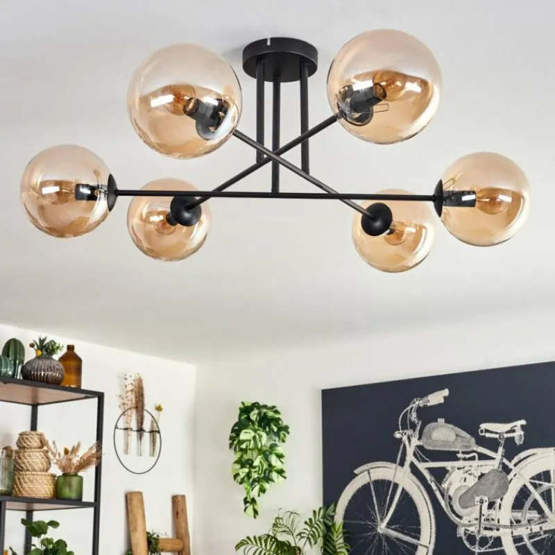 hofstein Plafonnier - Verre 15 cm Gastor Ambre, 6 lumières