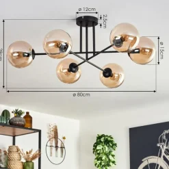 hofstein Plafonnier - Verre 15 cm Gastor Ambre, 6 lumières