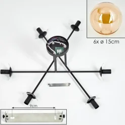 hofstein Plafonnier - Verre 15 cm Gastor Ambre, 6 lumières