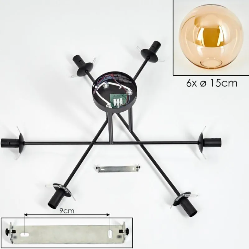 hofstein Plafonnier - Verre 15 cm Gastor Ambre, 6 lumières