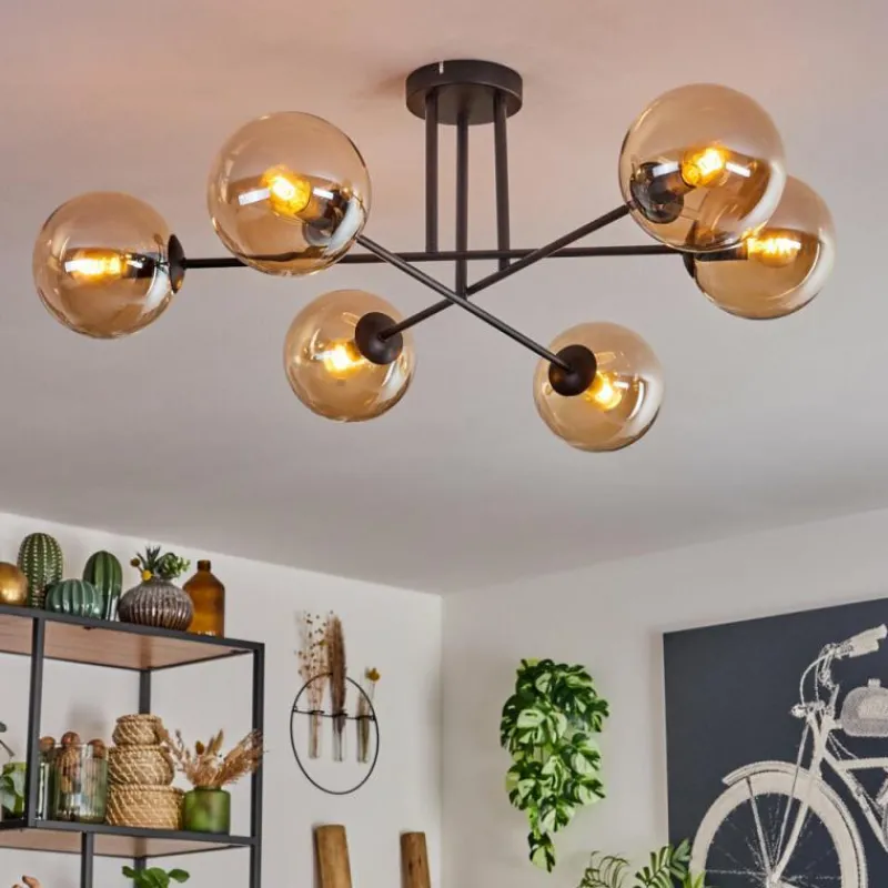 hofstein Plafonnier - Verre 15 cm Gastor Ambre, 6 lumières