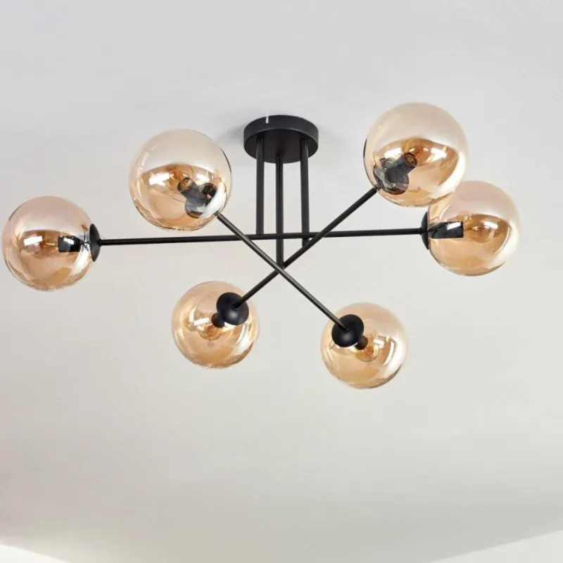 hofstein Plafonnier - Verre 15 cm Gastor Ambre, 6 lumières