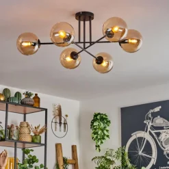 hofstein Plafonnier - Verre 15 cm Gastor Ambre, 6 lumières