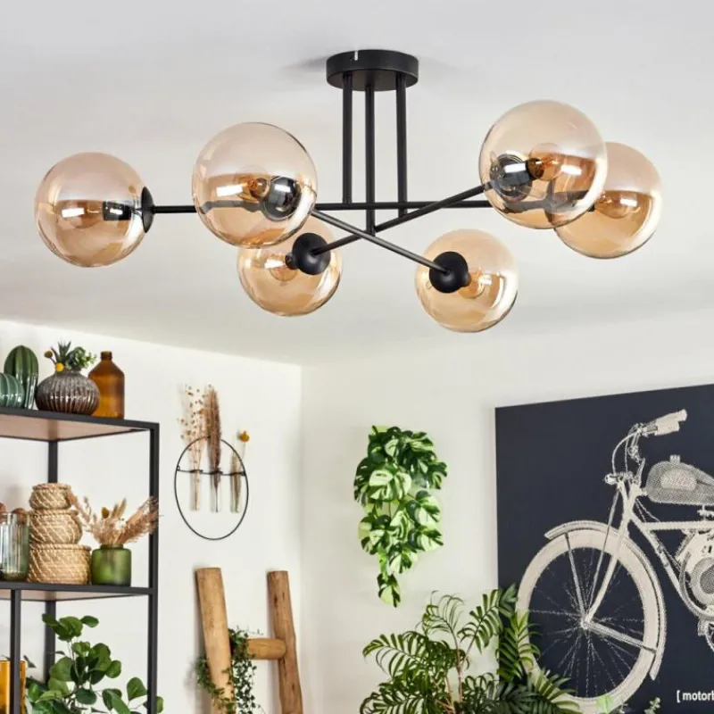 hofstein Plafonnier - Verre 15 cm Gastor Ambre, 6 lumières