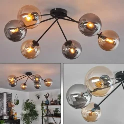 hofstein Plafonnier - Verre 15 cm Gastor Ambre, Fumé, 6 lumières