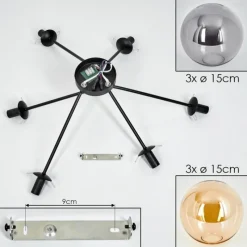 hofstein Plafonnier - Verre 15 cm Gastor Ambre, Fumé, 6 lumières