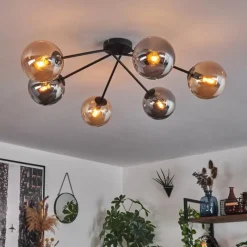 hofstein Plafonnier - Verre 15 cm Gastor Ambre, Fumé, 6 lumières