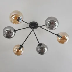 hofstein Plafonnier - Verre 15 cm Gastor Ambre, Fumé, 6 lumières