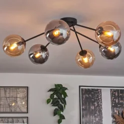 hofstein Plafonnier - Verre 15 cm Gastor Ambre, Fumé, 6 lumières