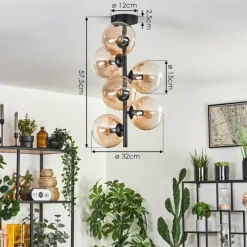 hofstein Plafonnier - Verre 15 cm Gastor Ambre, Clair, 6 lumières