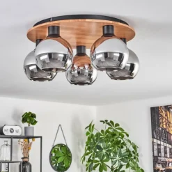 hofstein Plafonnier - Verre 15 cm Koyoto Écru, Noir, 5 lumières