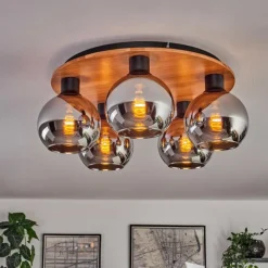 hofstein Plafonnier - Verre 15 cm Koyoto Écru, Noir, 5 lumières