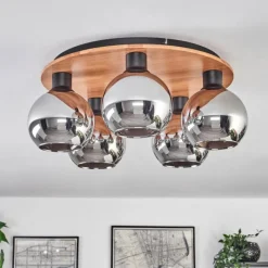 hofstein Plafonnier - Verre 15 cm Koyoto Écru, Noir, 5 lumières