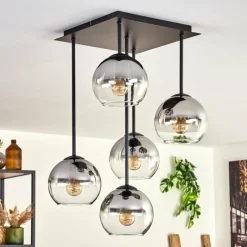 hofstein Plafonnier - Verre 15 cm Koyoto Clair, Fumé, 5 lumières