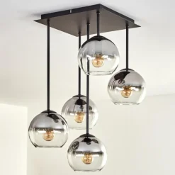 hofstein Plafonnier - Verre 15 cm Koyoto Clair, Fumé, 5 lumières