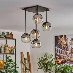 hofstein Plafonnier - Verre 15 cm Koyoto Clair, Fumé, 5 lumières