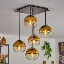 hofstein Plafonnier - Verre 15 cm Koyoto Or, Clair, 5 lumières