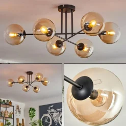 hofstein Plafonnier - Verre 15 cm Koyoto Ambre, Clair, 6 lumières