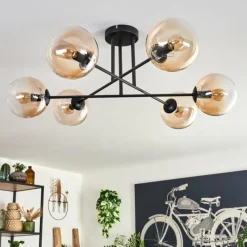 hofstein Plafonnier - Verre 15 cm Koyoto Ambre, Clair, 6 lumières