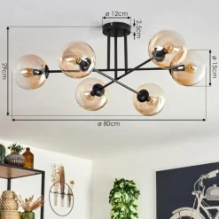 hofstein Plafonnier - Verre 15 cm Koyoto Ambre, Clair, 6 lumières