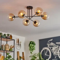 hofstein Plafonnier - Verre 15 cm Koyoto Ambre, Clair, 6 lumières